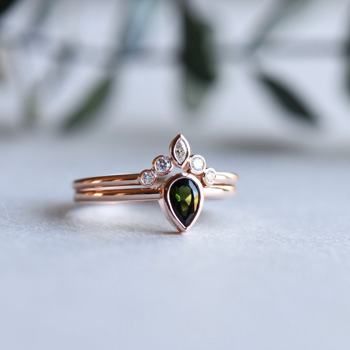 14k Rose Gold Tourmaline Diamond Set