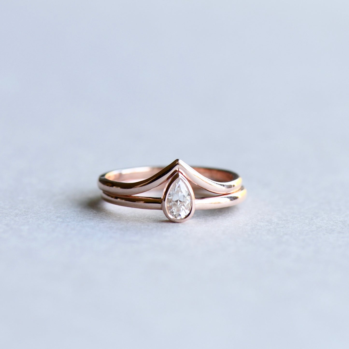 14K Rose Gold Moissanite Teardrop Ring Set