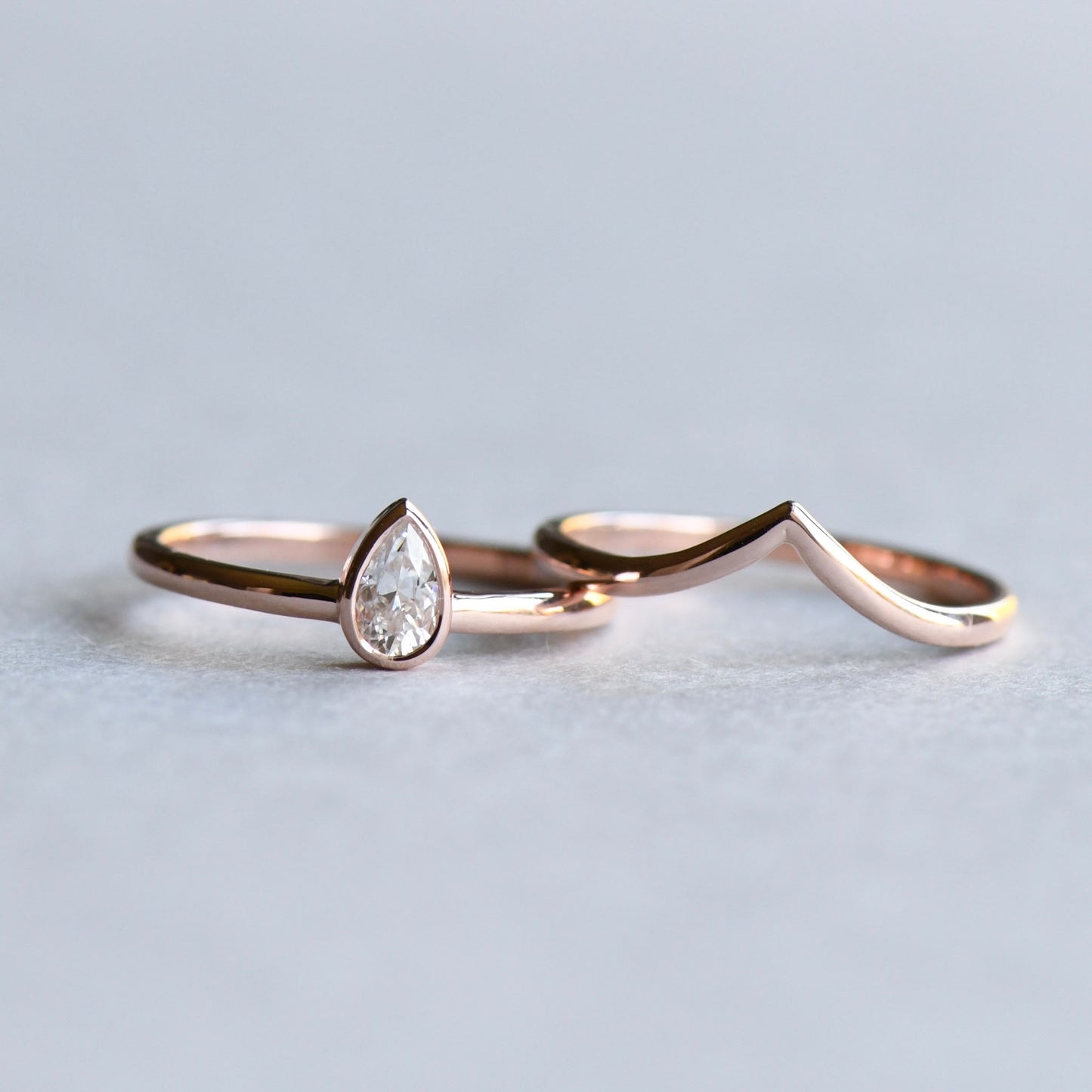 14K Rose Gold Moissanite Teardrop Ring Set