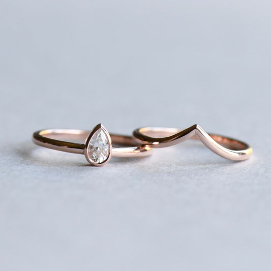 14K Rose Gold Moissanite Teardrop Ring Set
