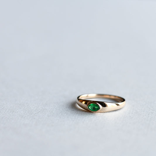 14K Marquise Emerald Signet Ring