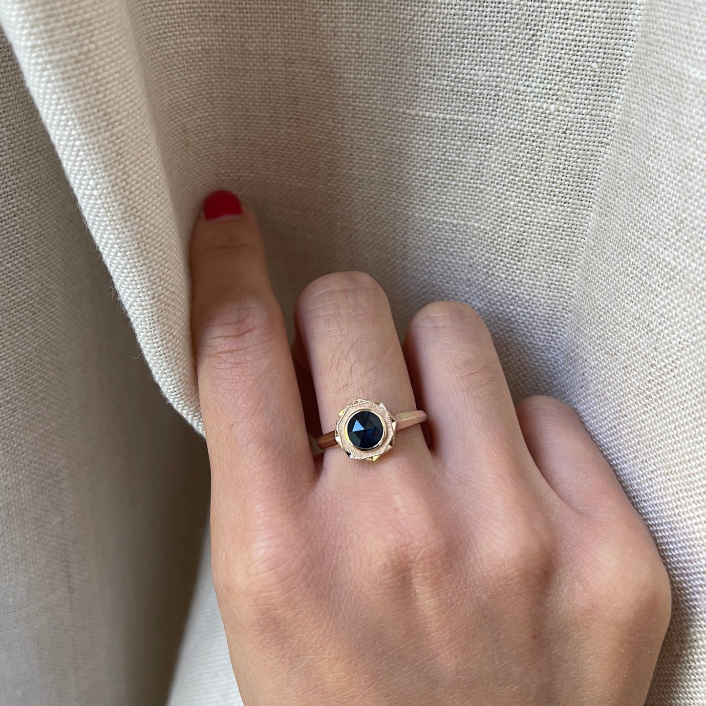 14K Rose Cut Sapphire Ring