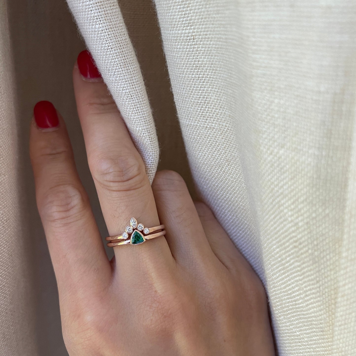 14K Rose Gold Emerald Trillion Set