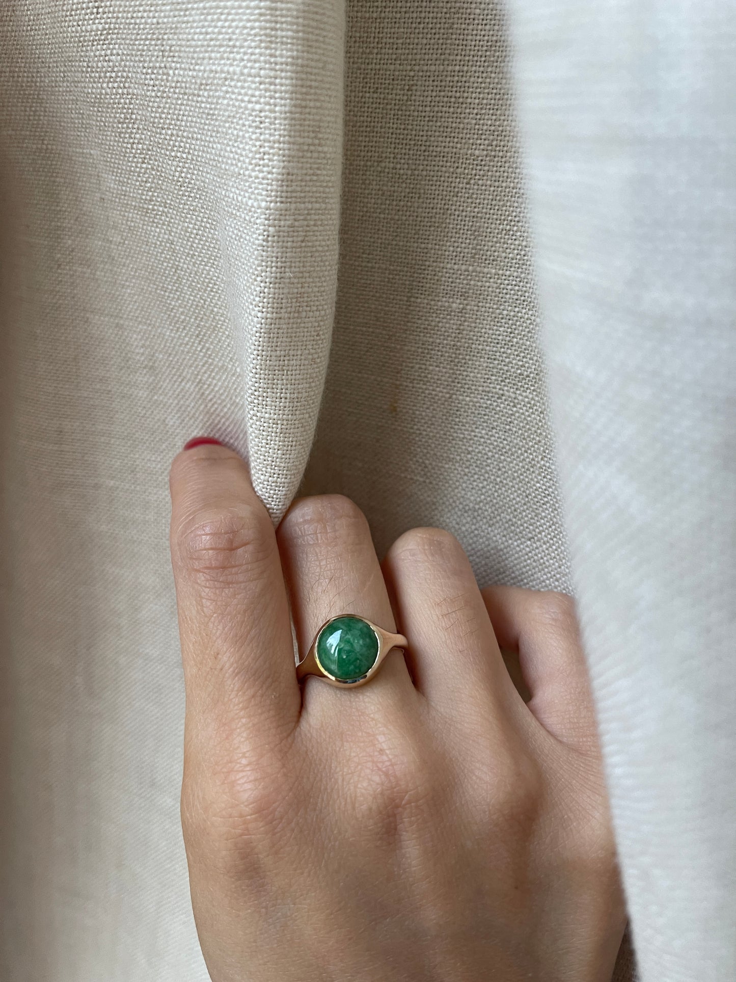 14K Round Jade Signet Ring