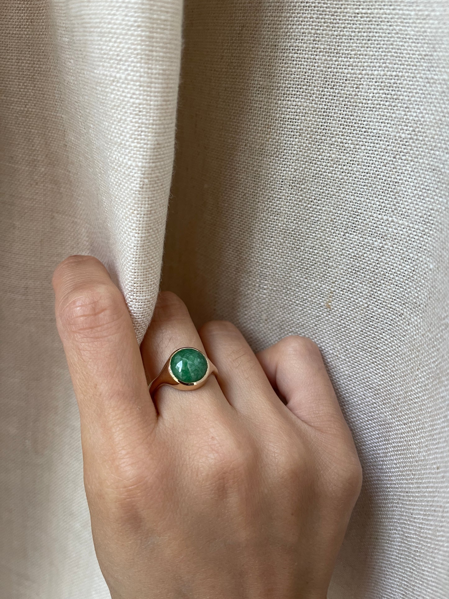 14K Round Jade Signet Ring