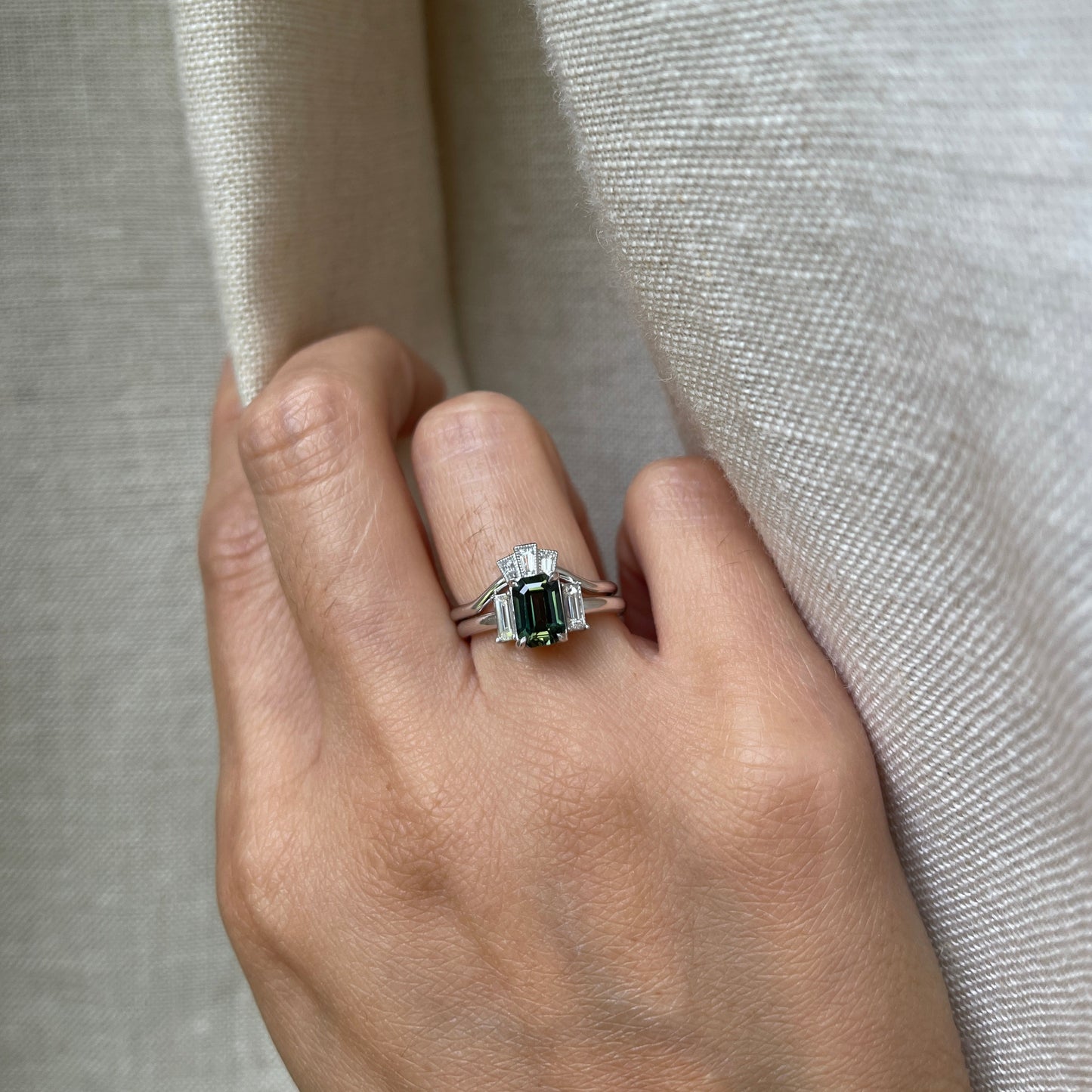 14K Green Sapphire Diamond Ring Set