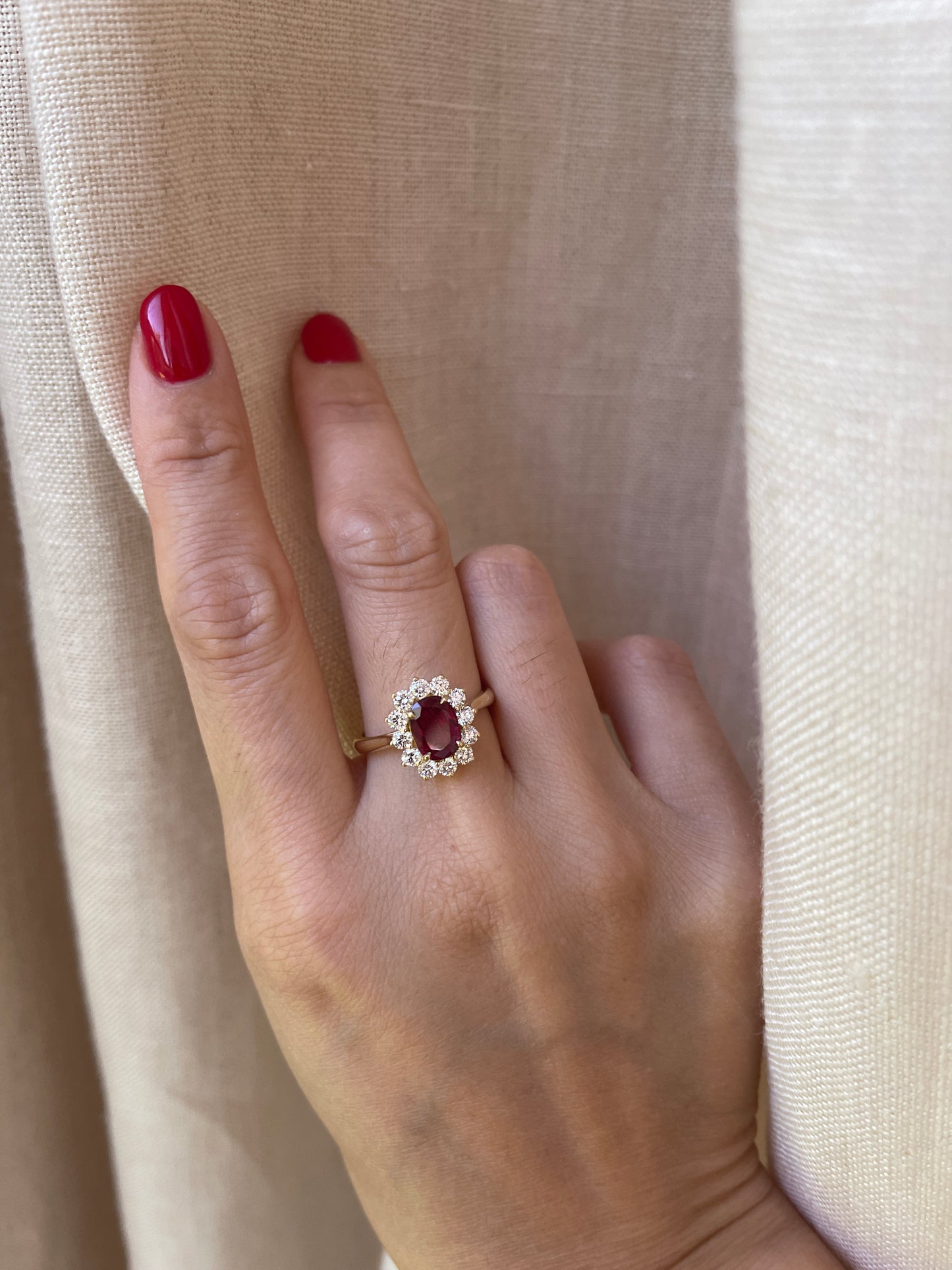 18K 2CT Ruby Diamond Cluster Ring