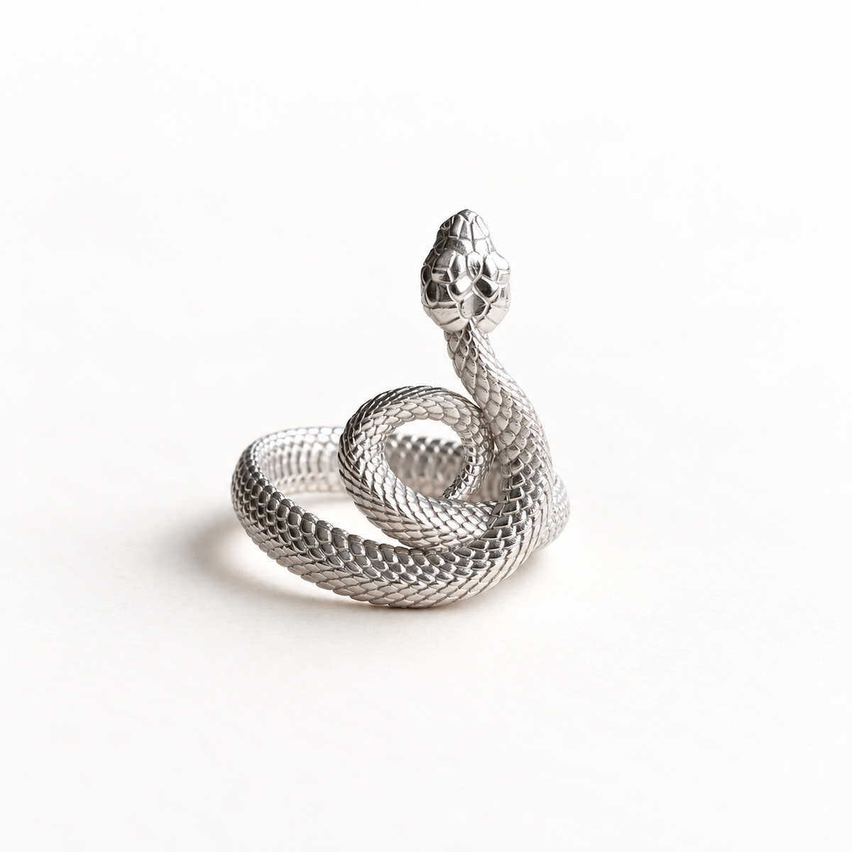 14K White Serpent Ring