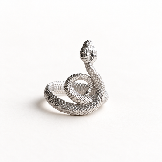 14K White Serpent Ring