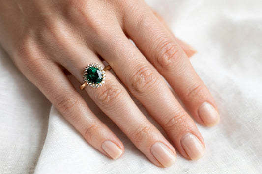 14K 2 CT Green Sapphire Halo Ring