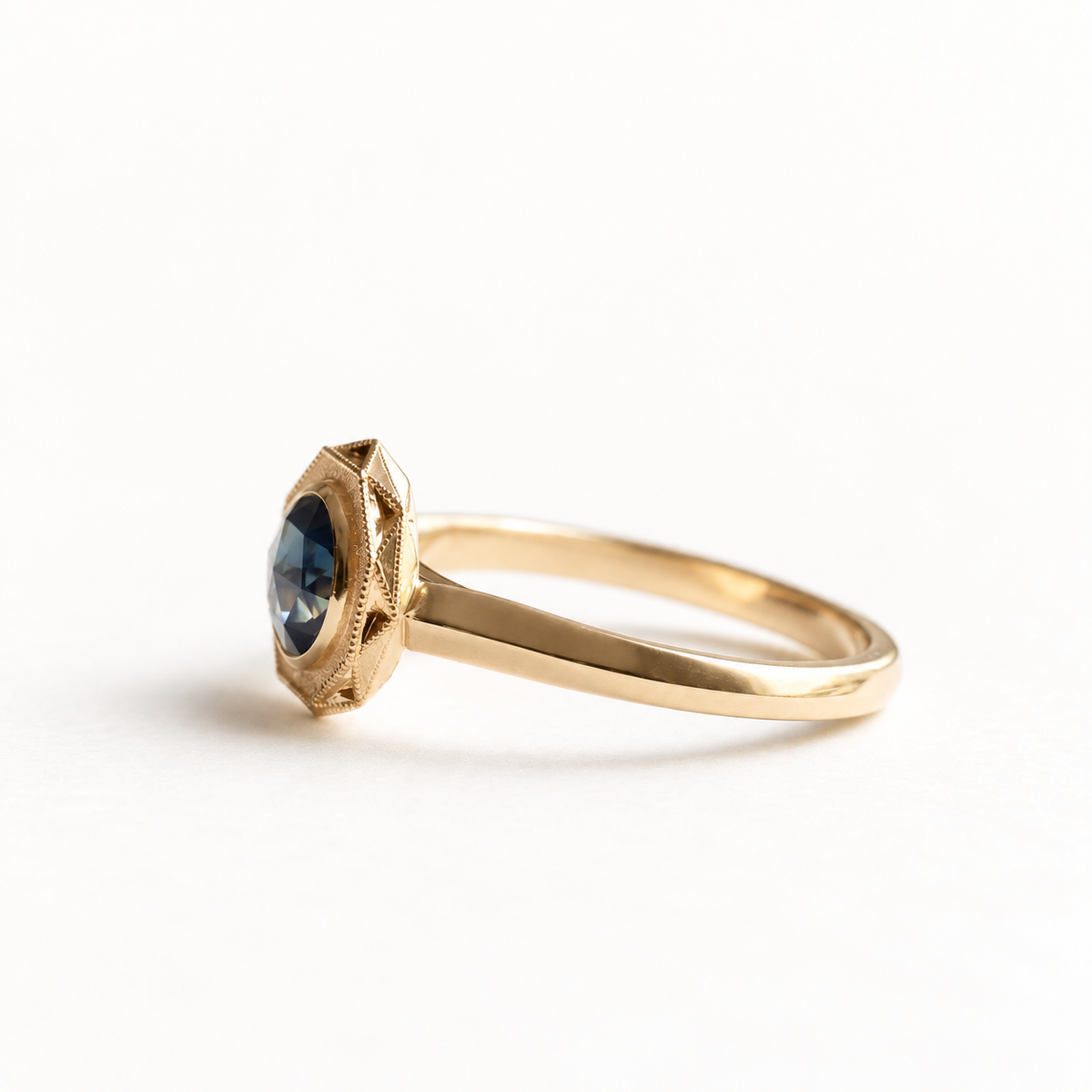 14K Rose Cut Sapphire Ring