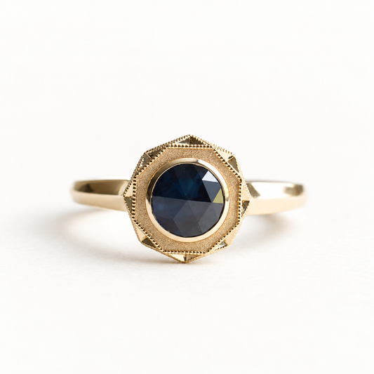 14K Rose Cut Sapphire Ring