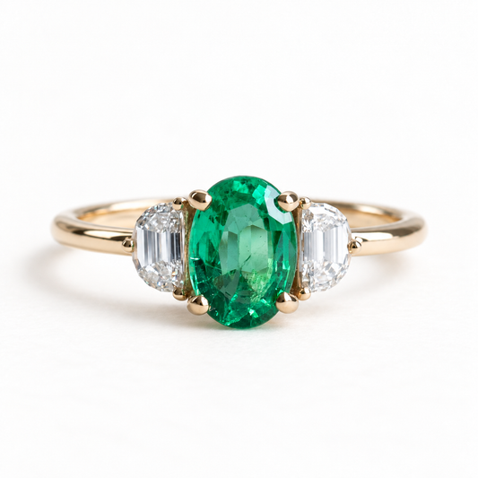 18K Emerald Diamond Trio Ring