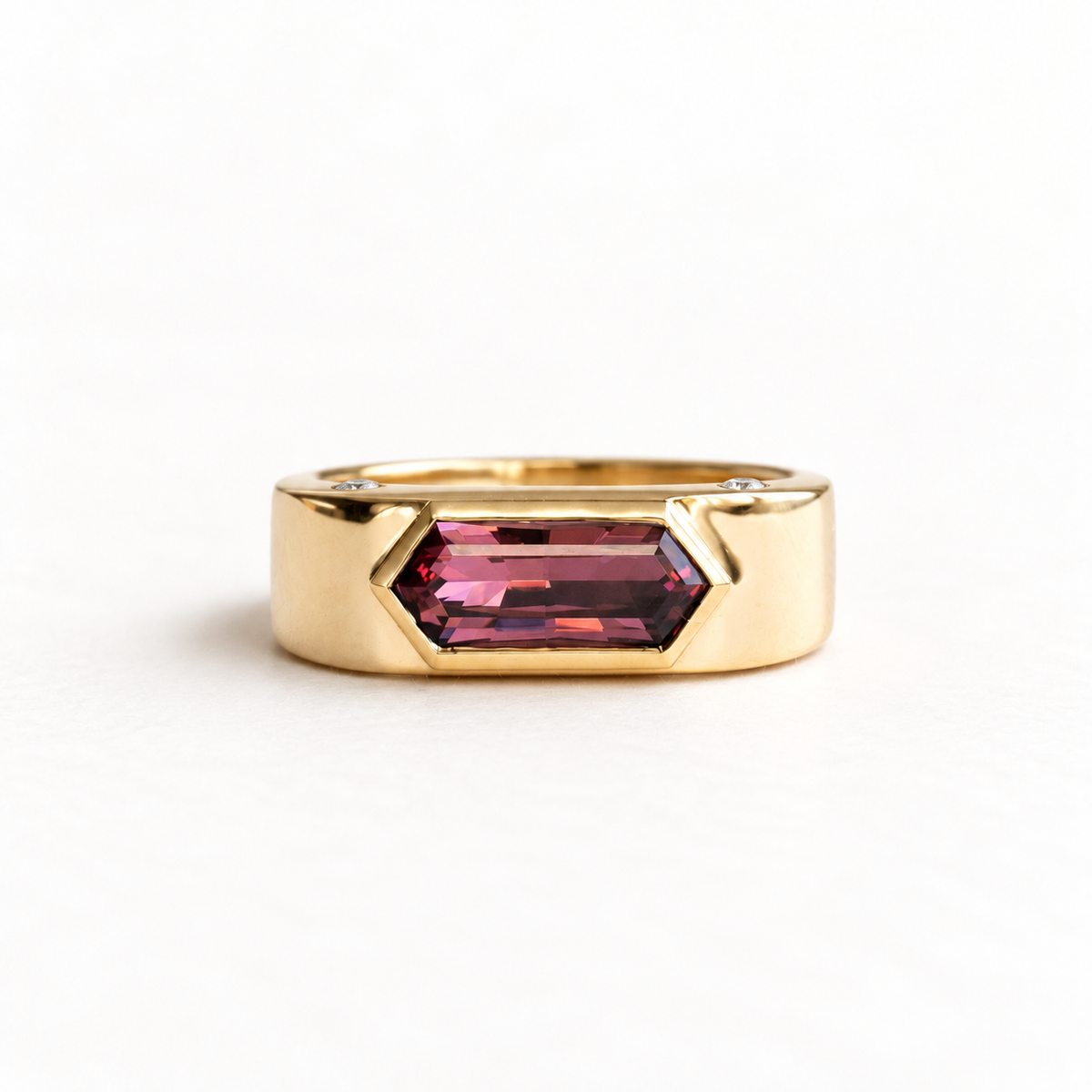14K Umblaite Garnet Reverse Euro Signet Ring