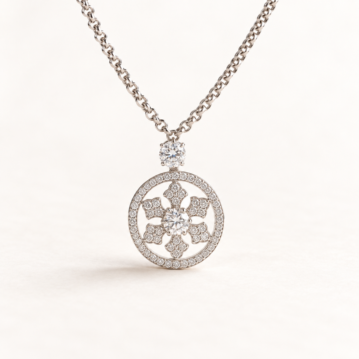 14K White Gold Diamond Snowflake Necklace