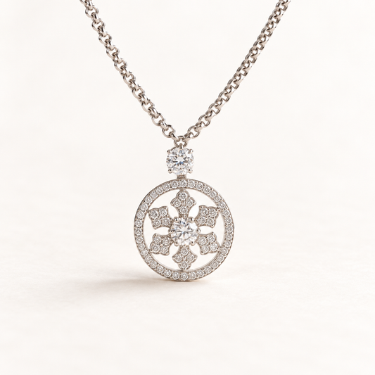 14K White Gold Diamond Snowflake Necklace