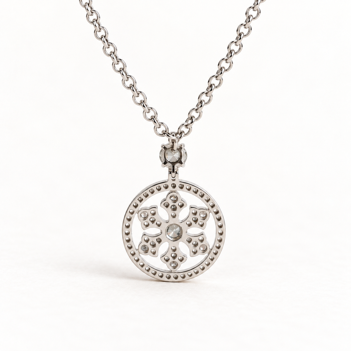 14K White Gold Diamond Snowflake Necklace