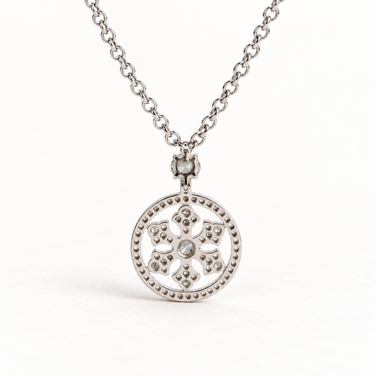 14K White Gold Diamond Snowflake Necklace