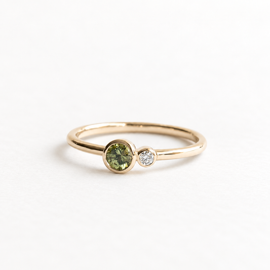 Green Sapphire & Diamond Moi et Toi Ring