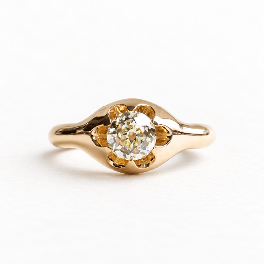 18K GIA 1.1 Carat Old Mine Cut Diamond Belcher Ring