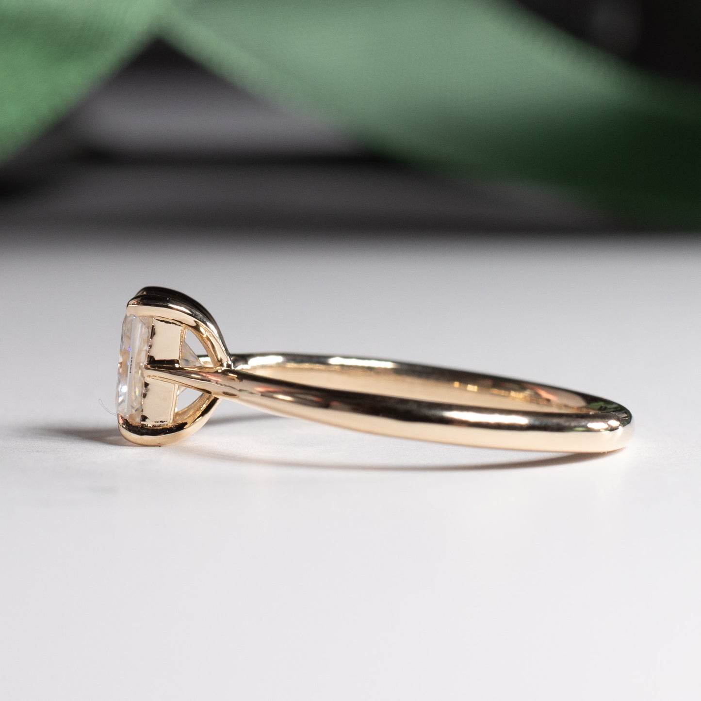 Forever One Moissanite Ring: 14K Yellow Gold Radiant Emerald Cut Solitaire