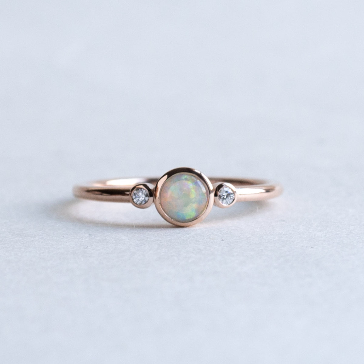 14K Rose Gold Australian Opal Trio Ring with Diamonds, Size 7