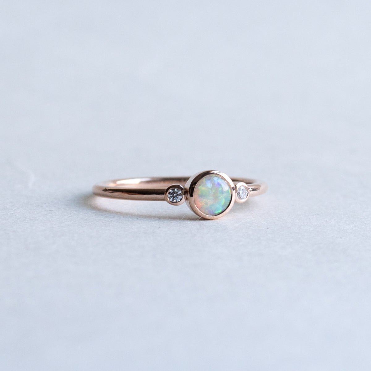 14K Rose Gold Australian Opal Trio Ring with Diamonds, Size 7
