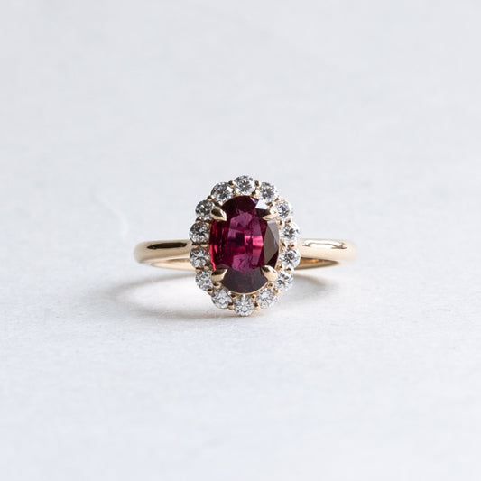 18K 1.36 CT Ruby Diamond Halo Ring