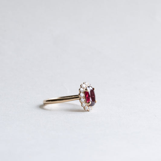 18K 1.36 CT Ruby Diamond Halo Ring