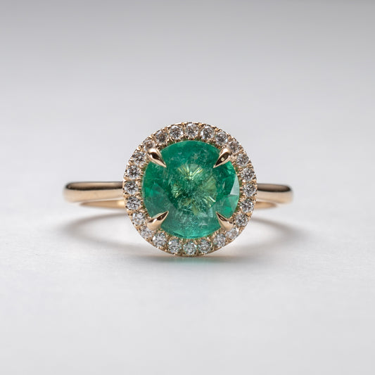 18K 2.05 Carat Emerald Diamond Halo Ring