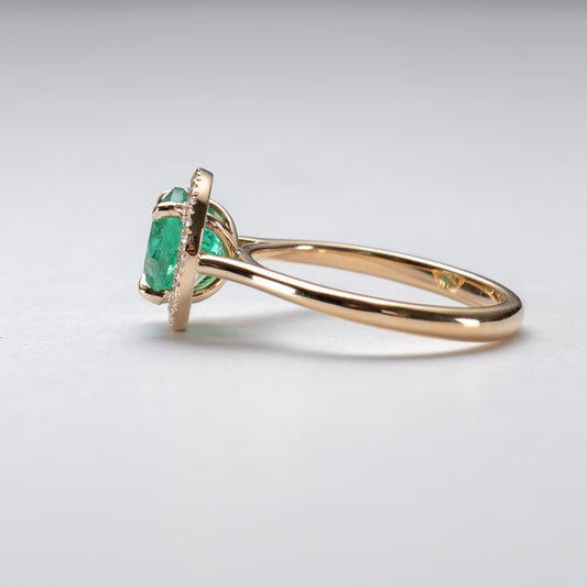18K GIA 2.05 Carat Emerald Diamond Halo Ring
