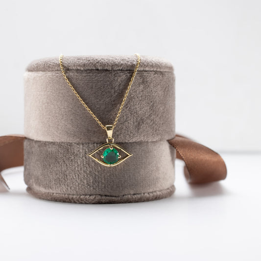 18K Emerald Evil Eye Necklace