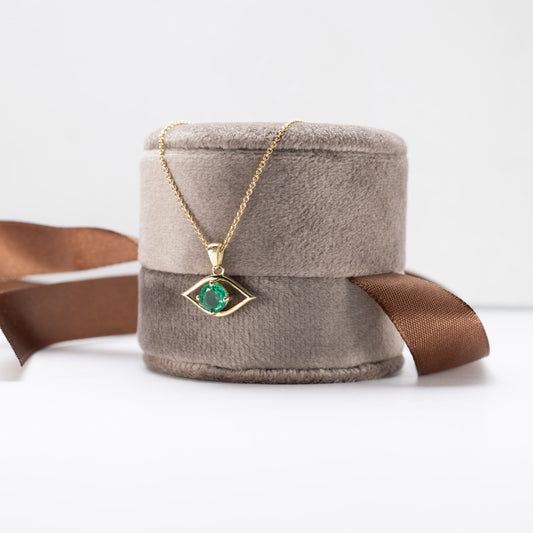 18K Emerald Evil Eye Necklace