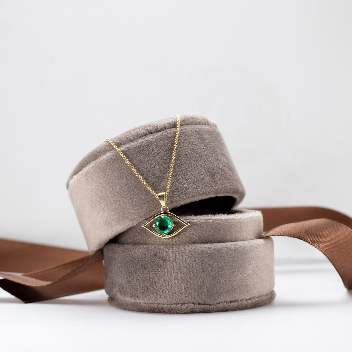 18K Emerald Evil Eye Necklace