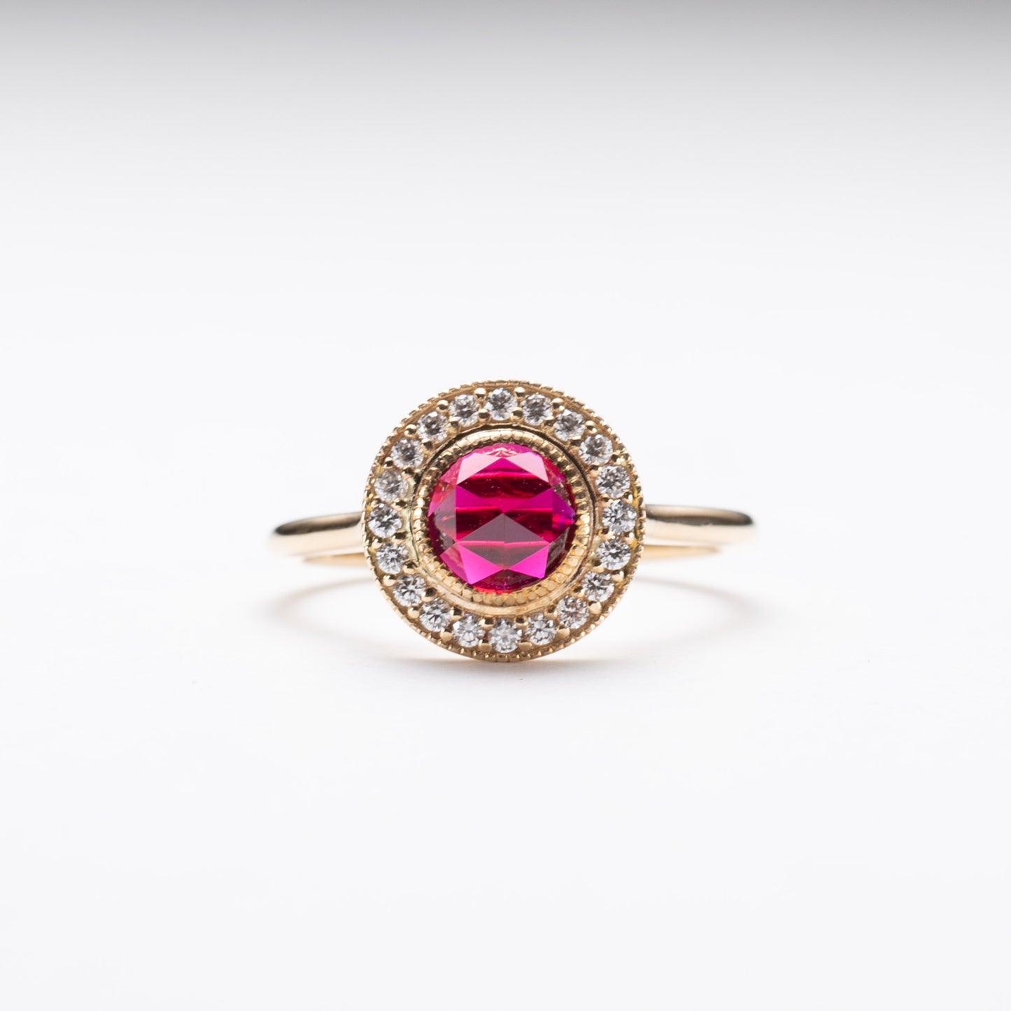 14K Rose Cut Lab Ruby Ring