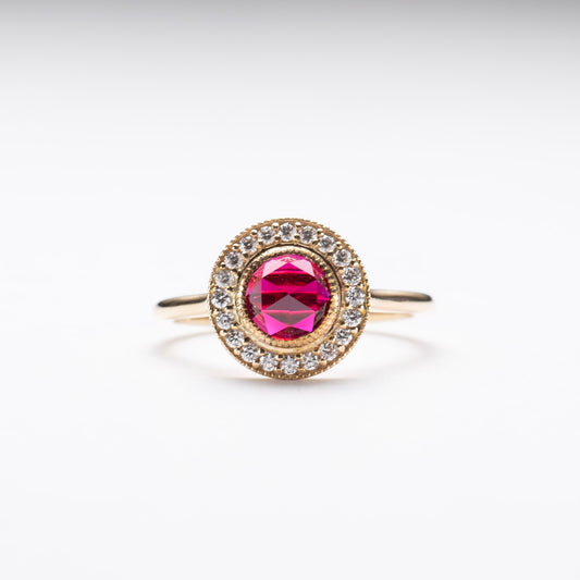 14K Rose Cut Lab Ruby Ring