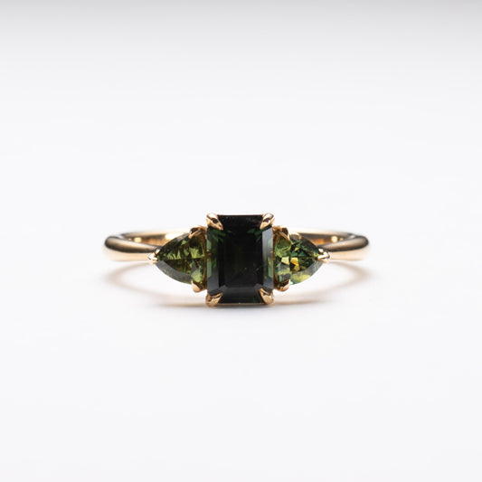 14K Green Sapphire Trio Ring