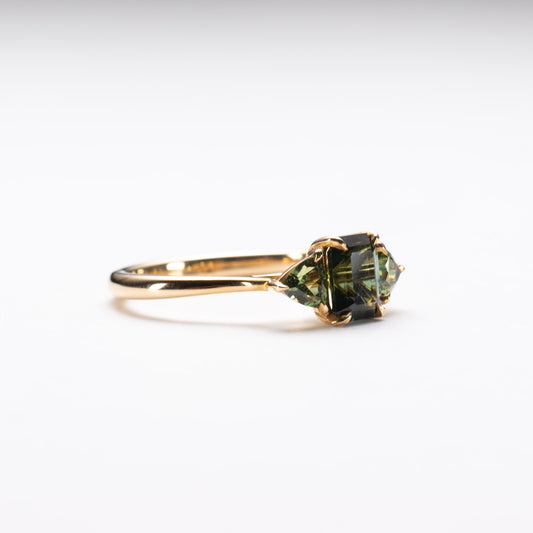 14K Green Sapphire Trio Ring