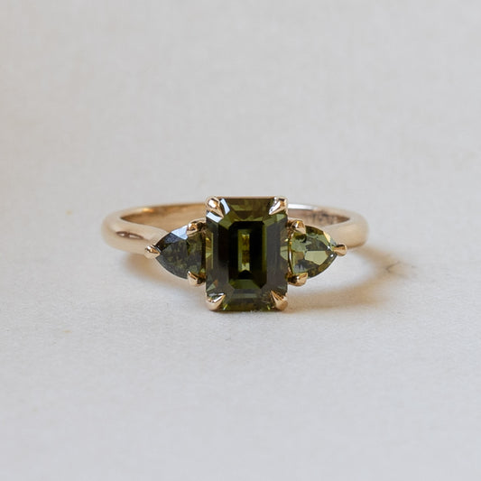 14K Yellow Gold Green Sapphire Engagement Ring
