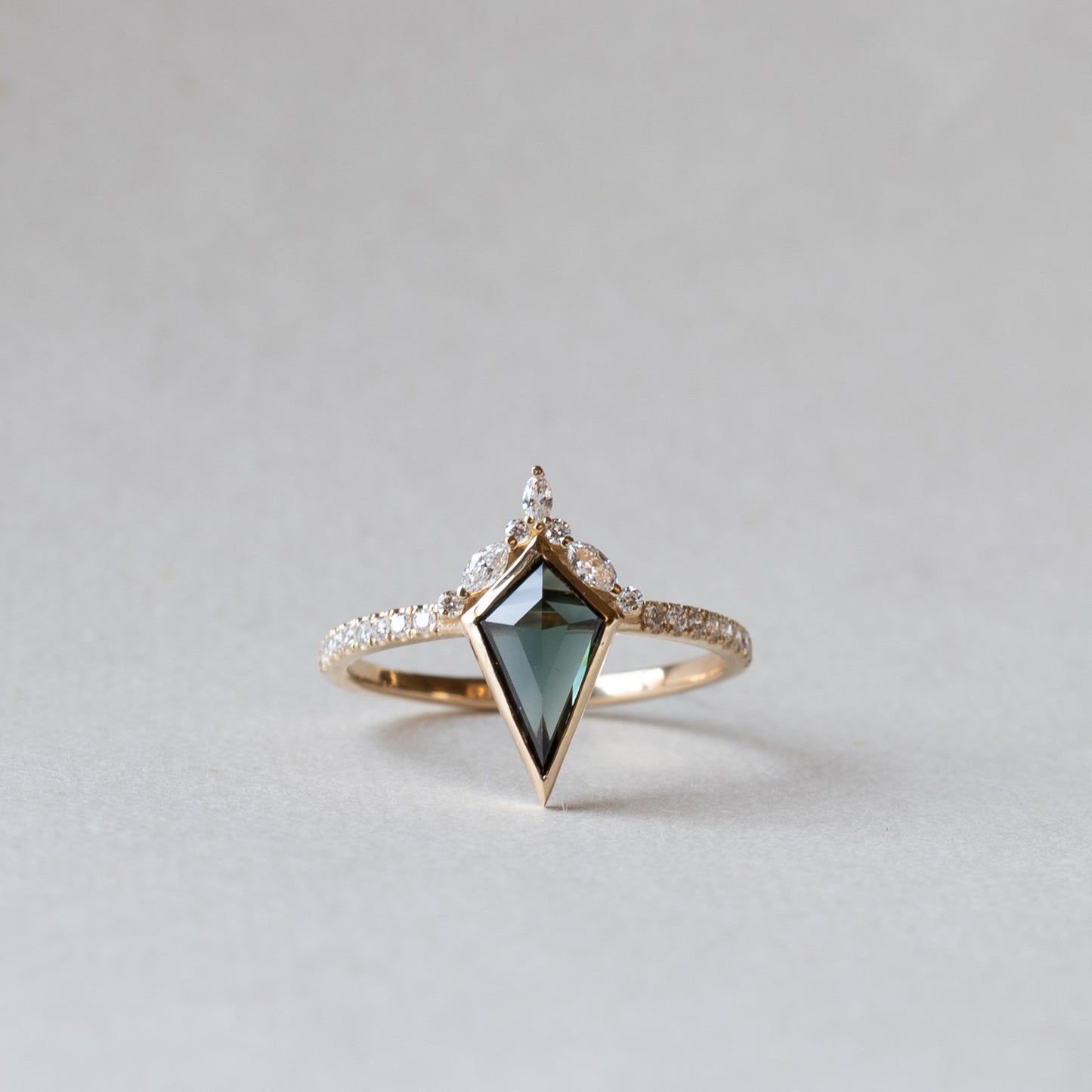 14K Australian Sapphire Ring, Shield Ring