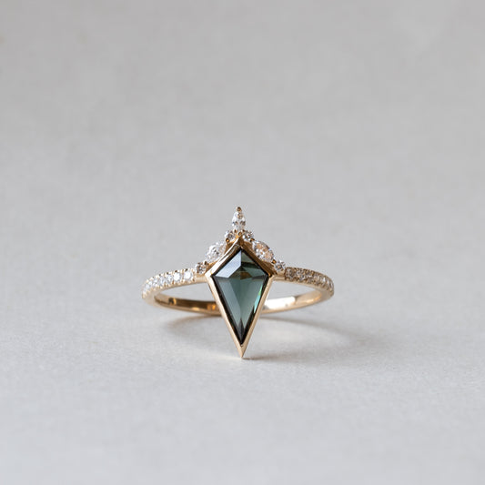 14K Australian Sapphire Ring, Shield Ring