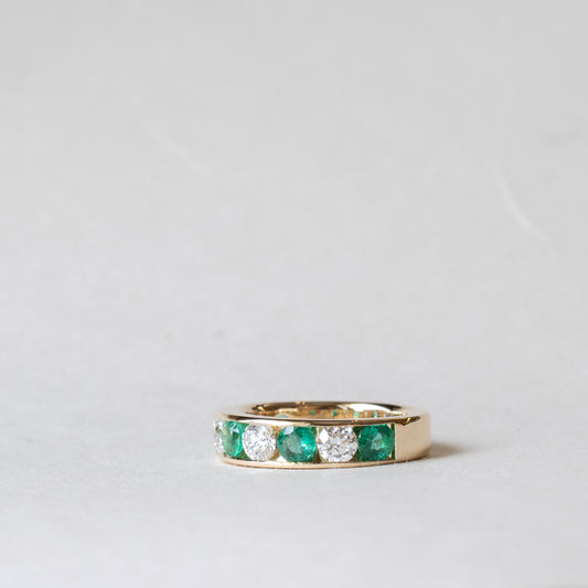 14K Channel Set Natural Emerald and Diamond Anniversary Band