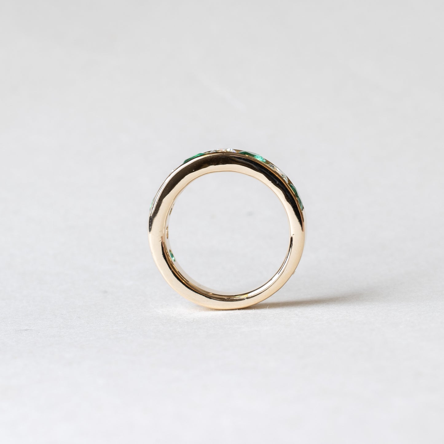 14K Channel Set Natural Emerald and Diamond Anniversary Band