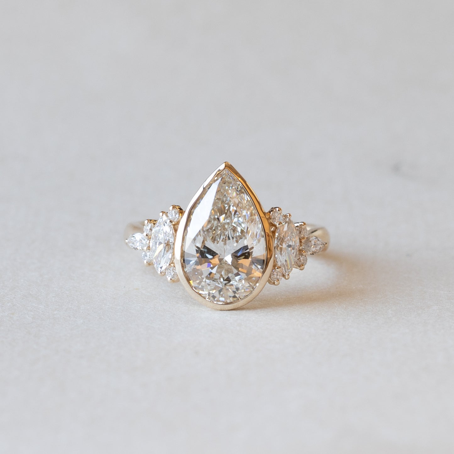 14K Pear Lab Diamond Cluster Engagement Ring