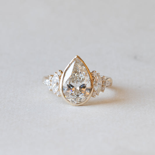 14K Pear Lab Diamond Cluster Engagement Ring