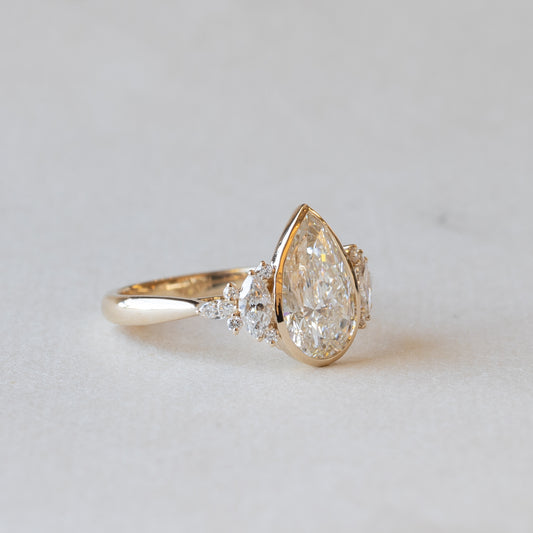 14K Pear Lab Diamond Cluster Engagement Ring