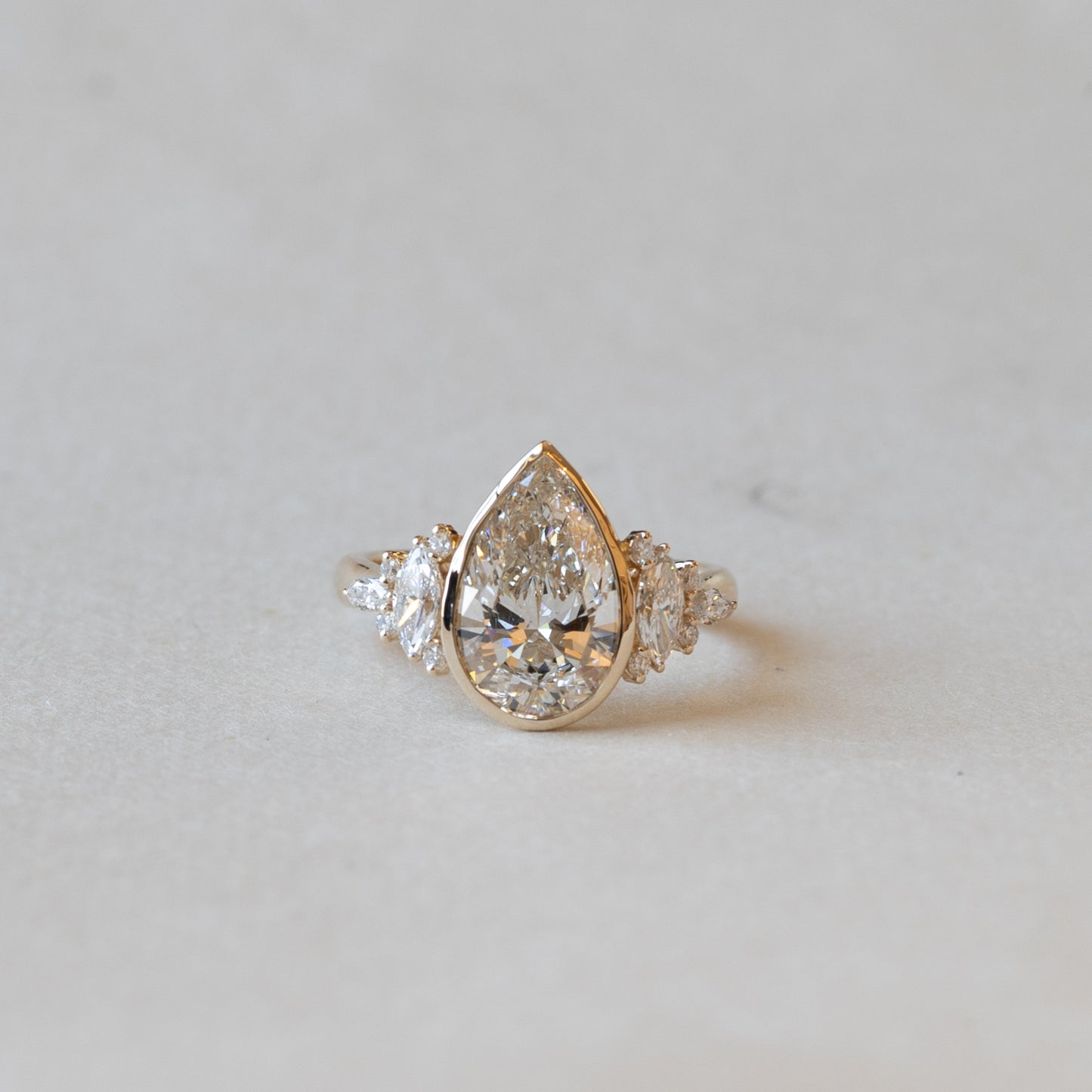 14K Pear Lab Diamond Cluster Engagement Ring