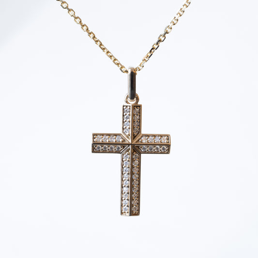 14K Yellow Gold Natural Diamond Cross Pendant (PENDANT ONLY)