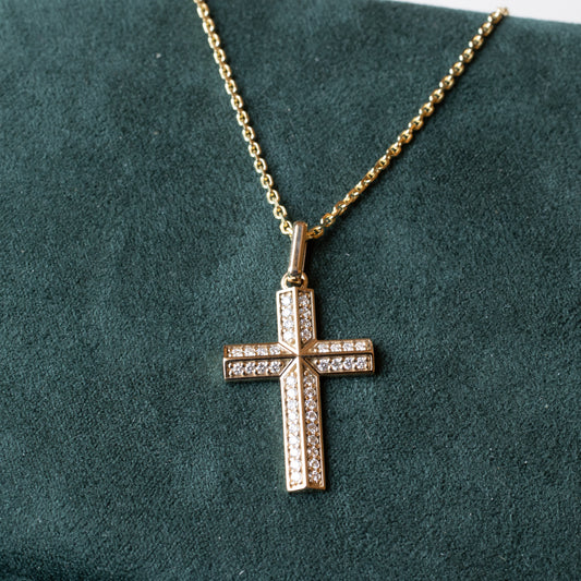 14K Yellow Gold Natural Diamond Cross Pendant (PENDANT ONLY)