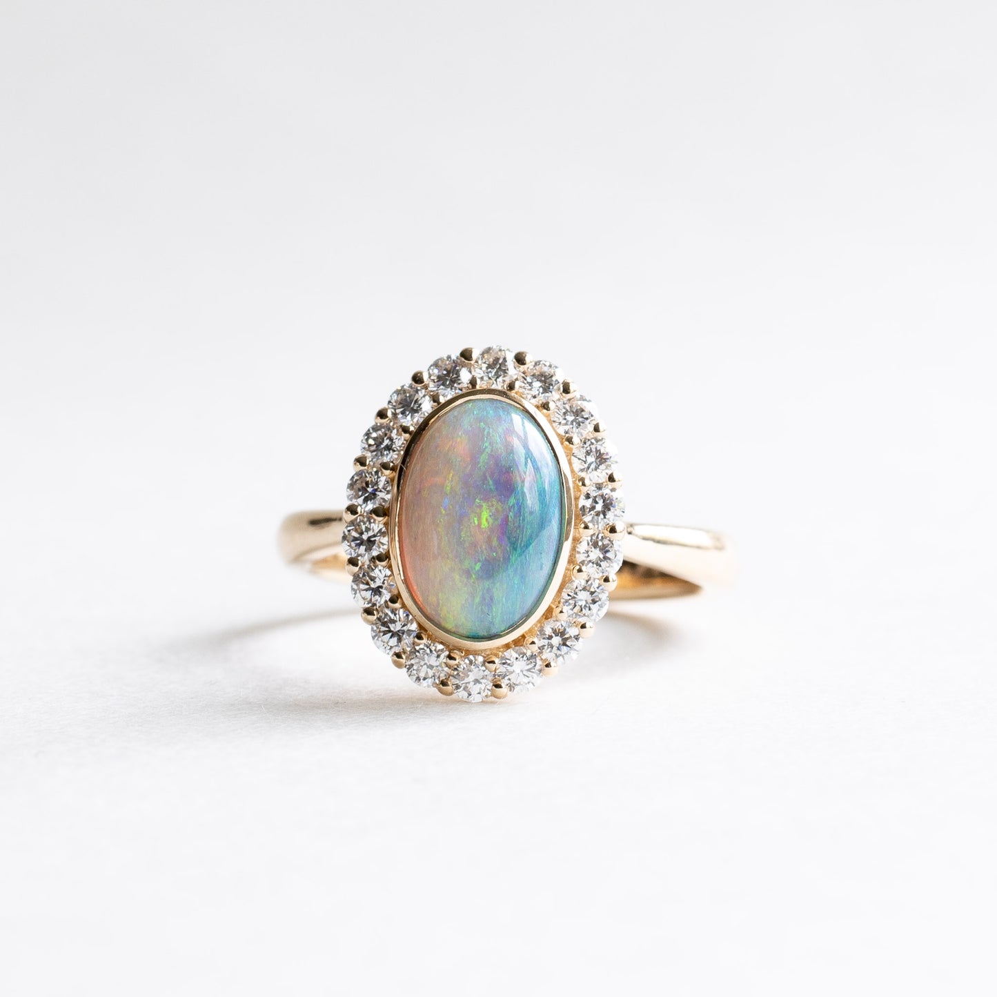 18K Australian Opal Diamond Cluster Ring